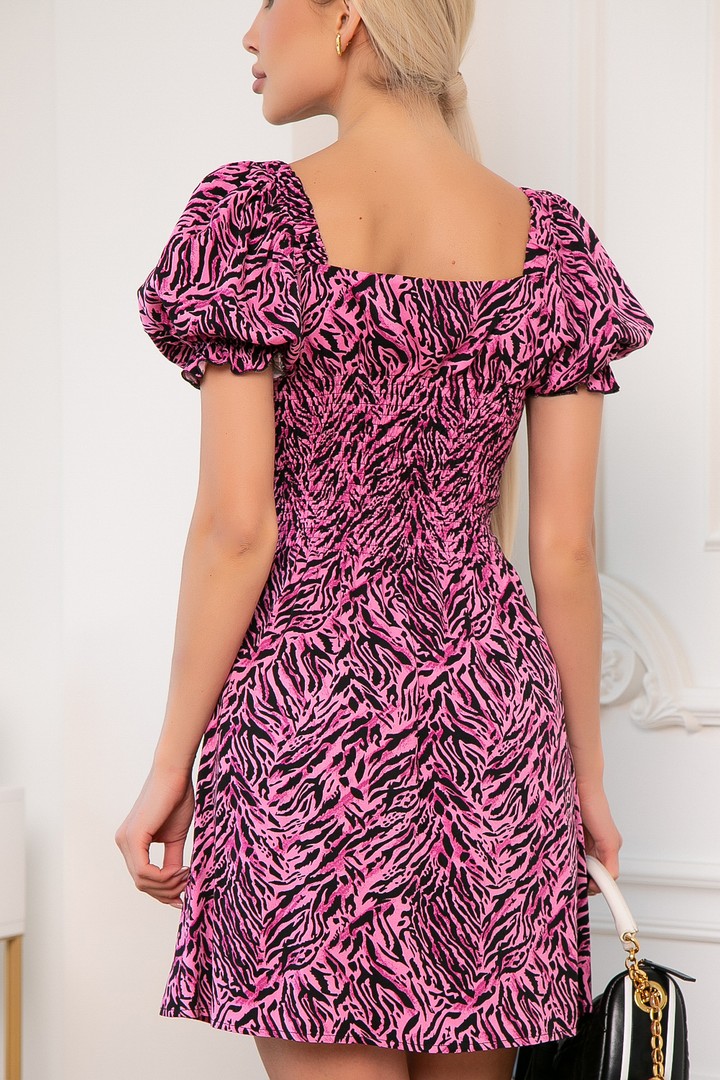 Фото товара 22454, розовое короткое платье с принтом зебра