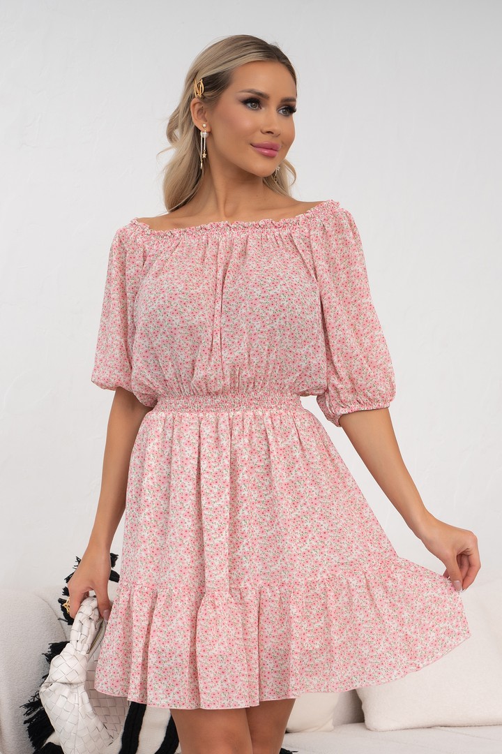 Фото товара 22520, платье в розовый цветочек на резинке